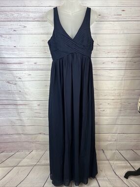 Birdy Grey Sz Small Laurie Chiffon Maxi Bridesmaid Dress Navy Blue